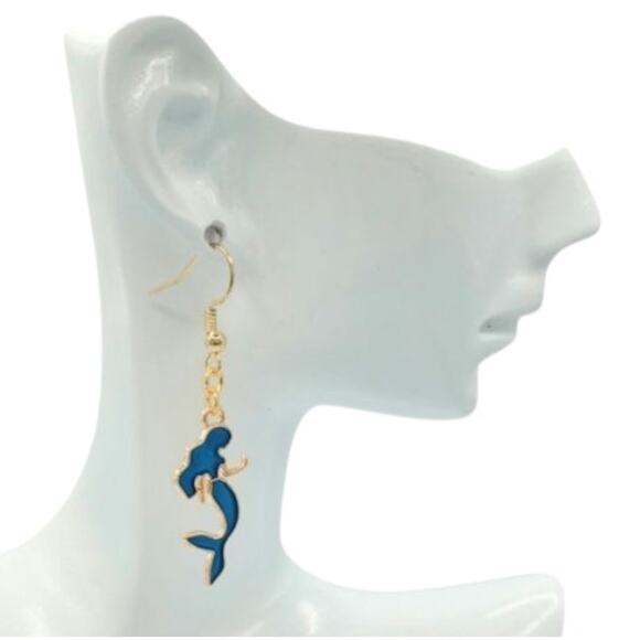 Blue Mermaid Dangle Earrings | Ocean Fantasy Jewelry - Picture 2 of 3